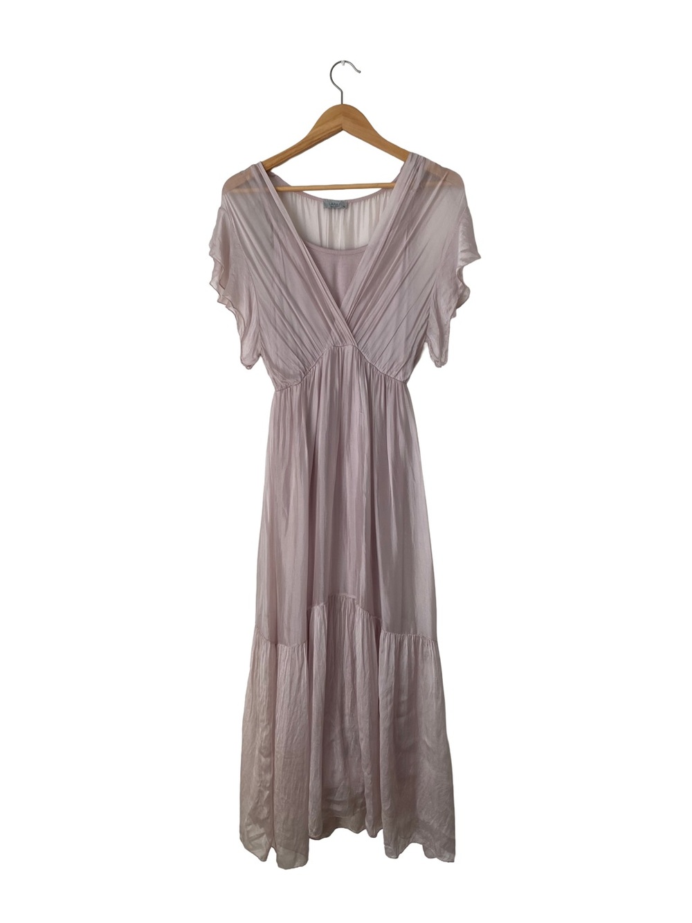 LARA G. | Silk Blend Made in Italy ๐ฎ๐น Pale Pink Flutter-Sleeve Maxi Dress